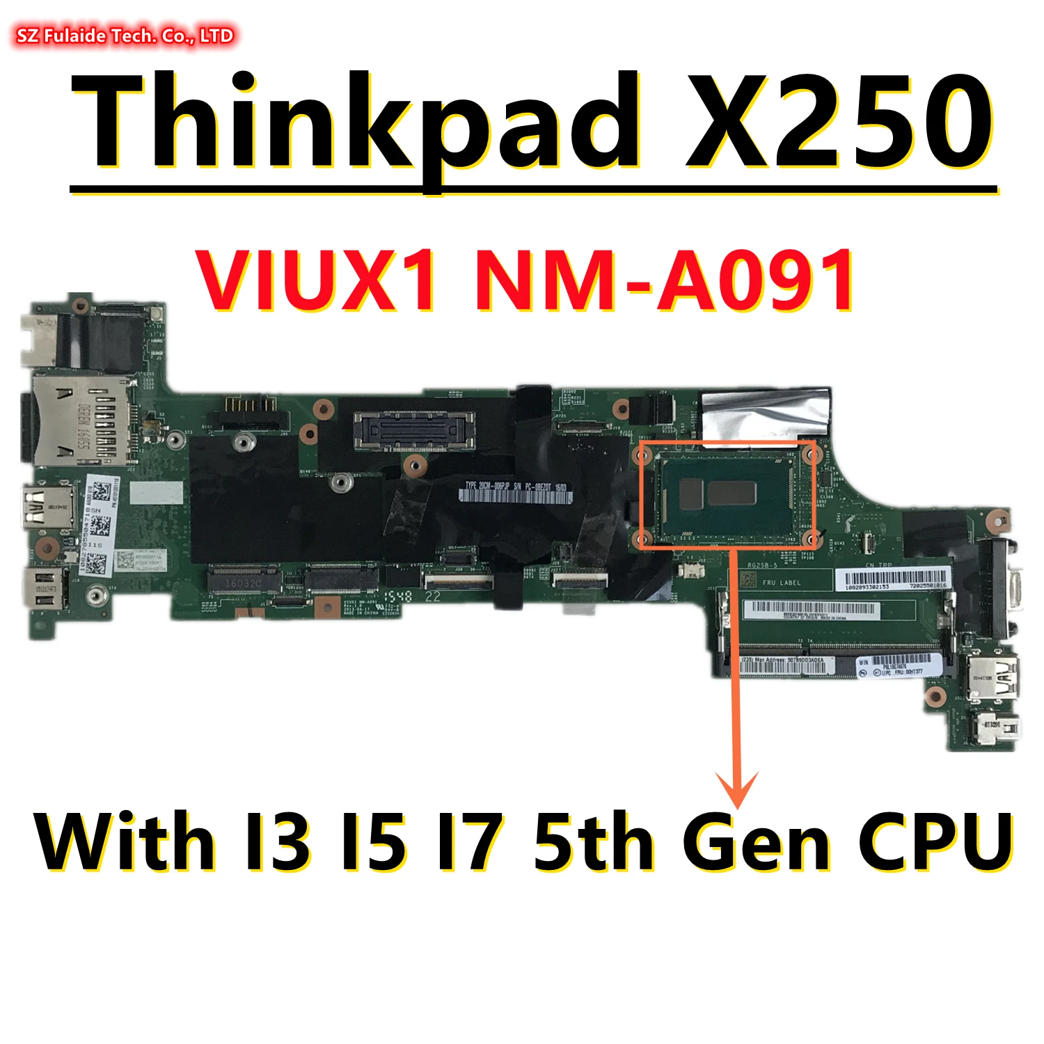 كمبيوتر محمول VIUX1 اللوحة الأم لـ Lenovo ، Thinkpad X250 ، I3 ، I5 ، I7 ، الجيل الخامس CPU ، 00HT378 ، 00HT377 ، 00HT385 ، 00HT387 ، 00HT381