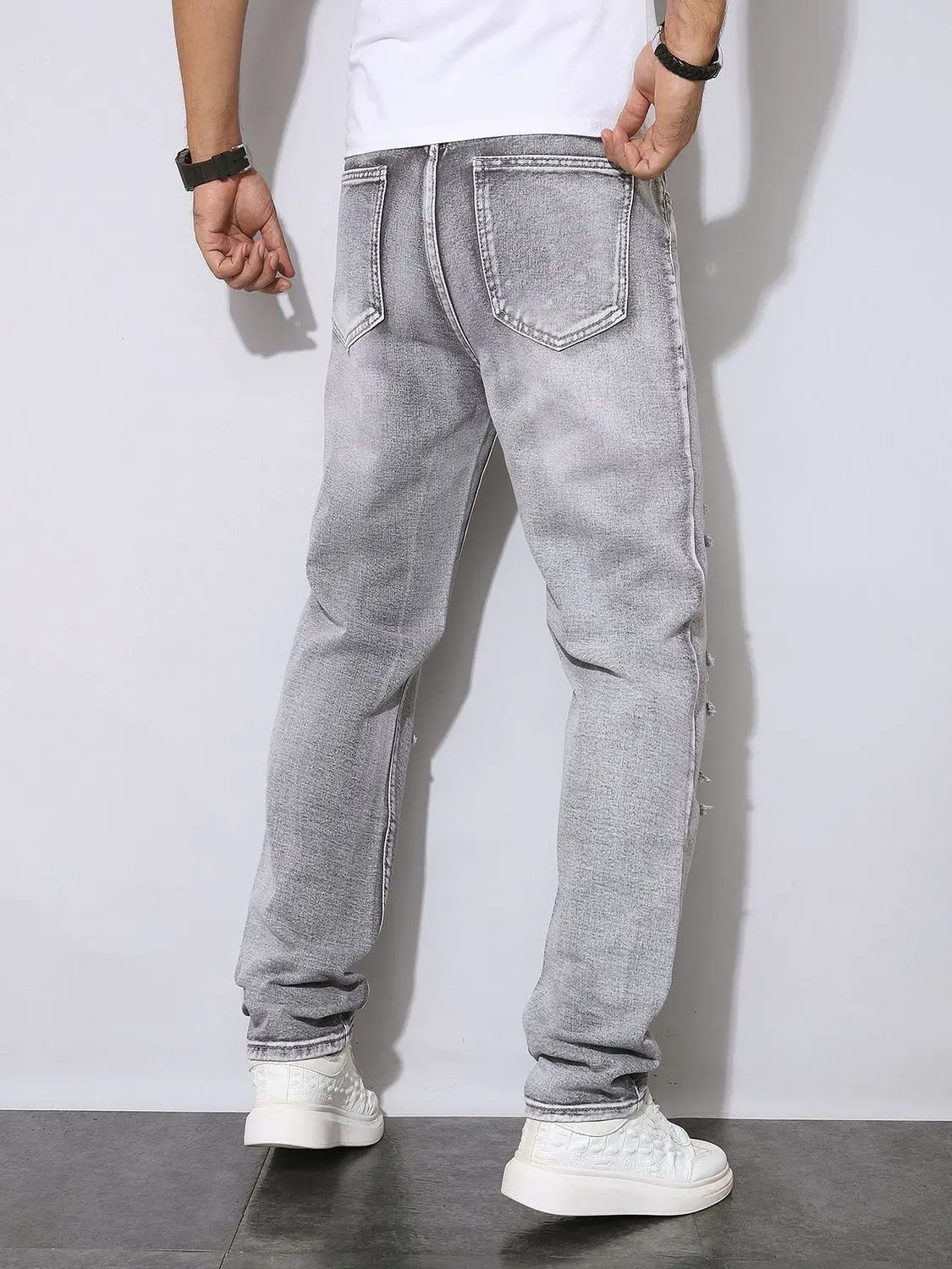 남성 가을 겨울 디스트레스드 그레이 데님 바지 아메리칸 - Men'S Fashion Grey Jeans 리뷰 및 가격