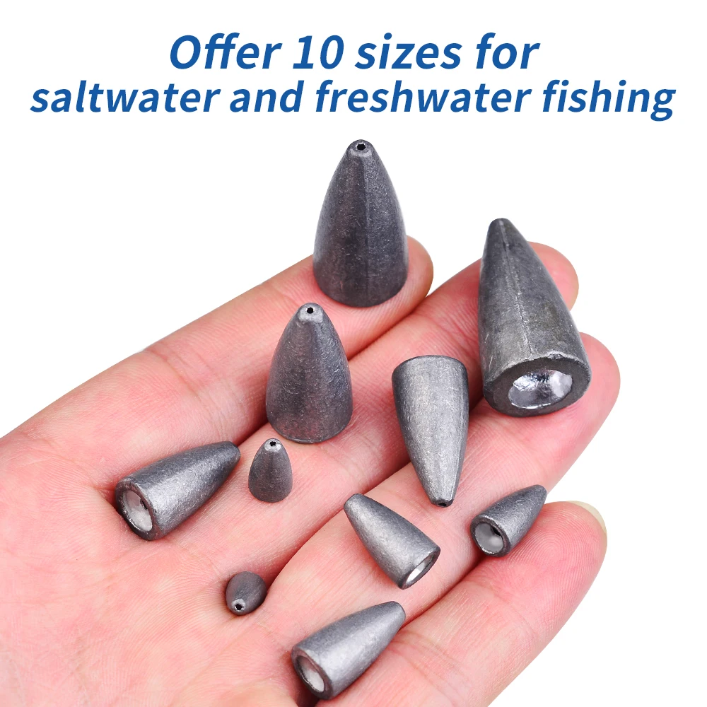 10pcs Heavy-Duty Saltwater Bullet Lead Sinker 5g~30g Bullet Sinkers for Improved Casting Distance and Precision Fishing