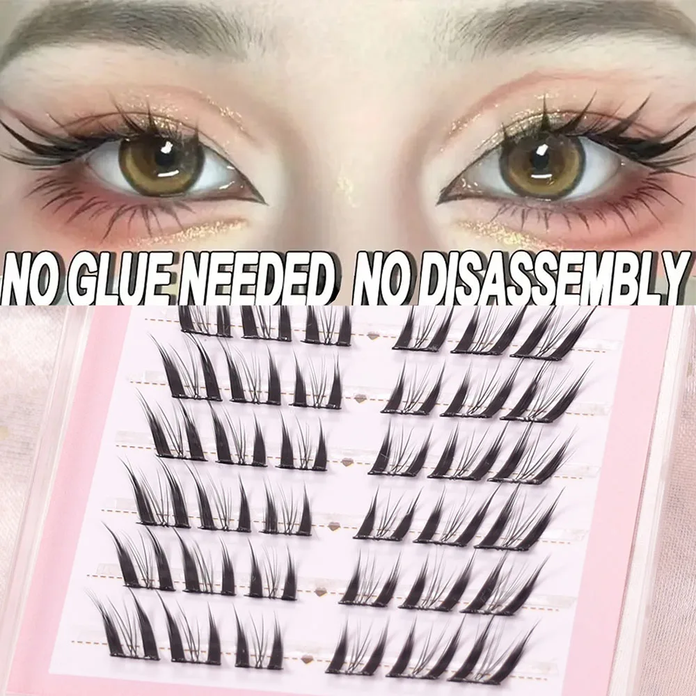 6 linhas de 36 cílios postiços olho de raposa - cílios postiços autoadesivos macios, sem cola e não removíveis, cílios postiços de anime, s