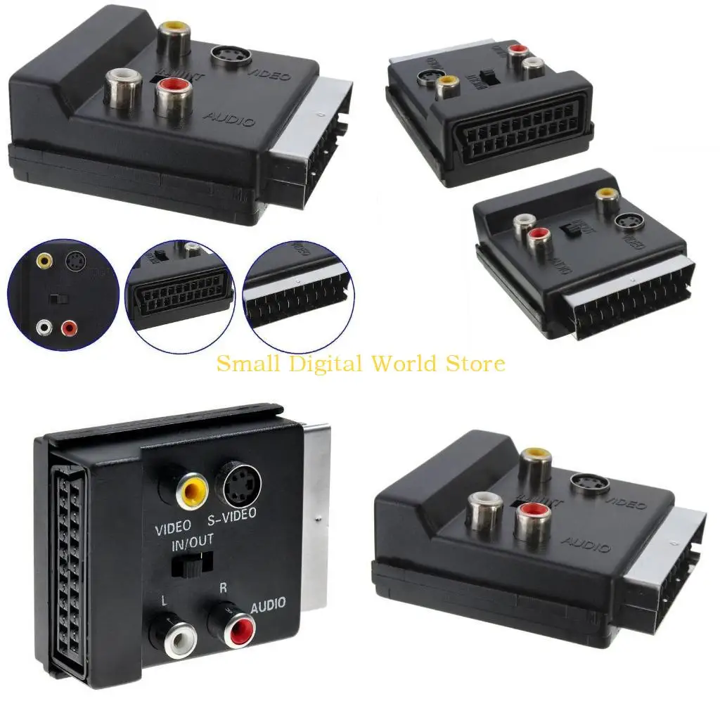 77UB 21Pin Scart Adaptor AV Block to 3 RCA Phono Composite S-Video with in/out Switch Scart Adaptor AV Block