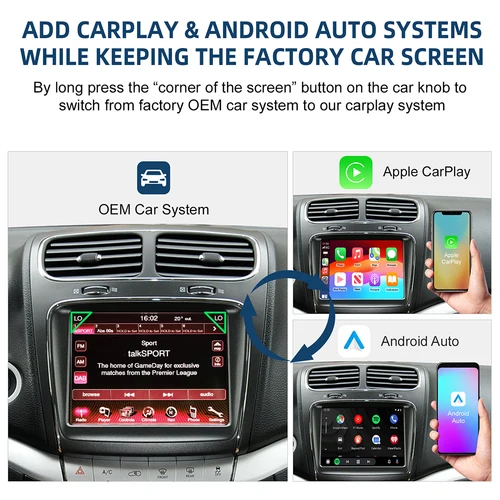 Imagen 2 del producto Kit de actualización automática Android CarPlay inalámbrico, caja decodificadora para Fiat Freemont 2013 2014 2015 2016 2017 2018