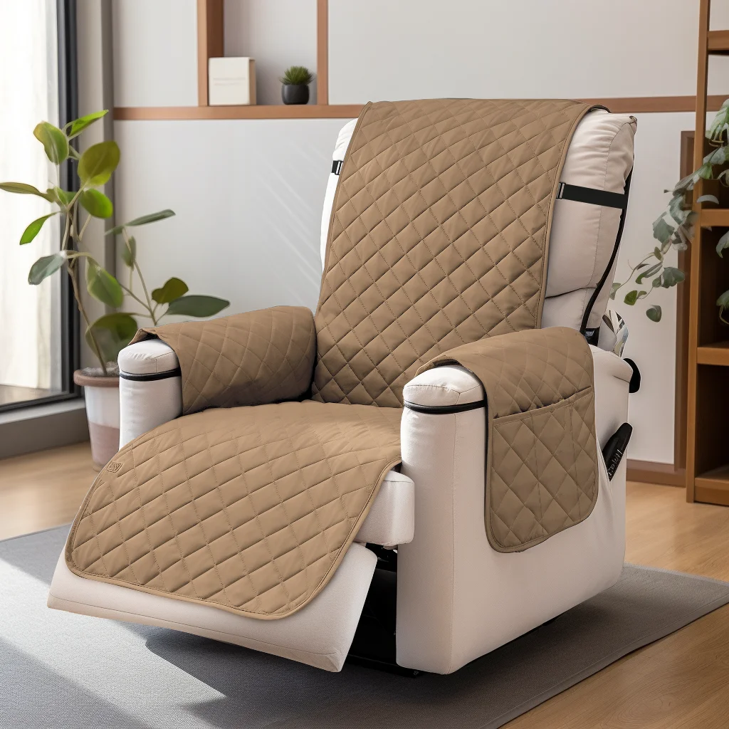 Reversible Quilted Recliner Cover Waterproof Nonslip Chair Slipcovers with Elastic Straps and Pockets for Living Room Pets Kids