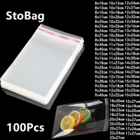 StoBag 5Wires Self Adhesive Sealing Transparent Plastic Bag OPP, used for Packaging Jewelry, Candy, Biscuits, Gifts, 100 pieces