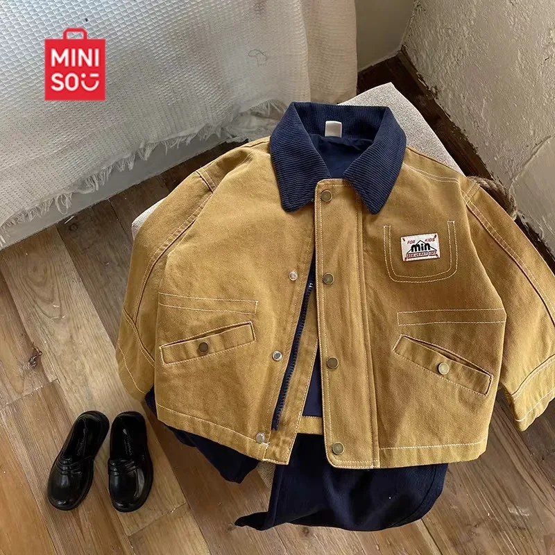 

MINISO Children's Jacket 2025 Spring Boys Tooling Jacket Medium Children's Jacket Boys Baby Lapel