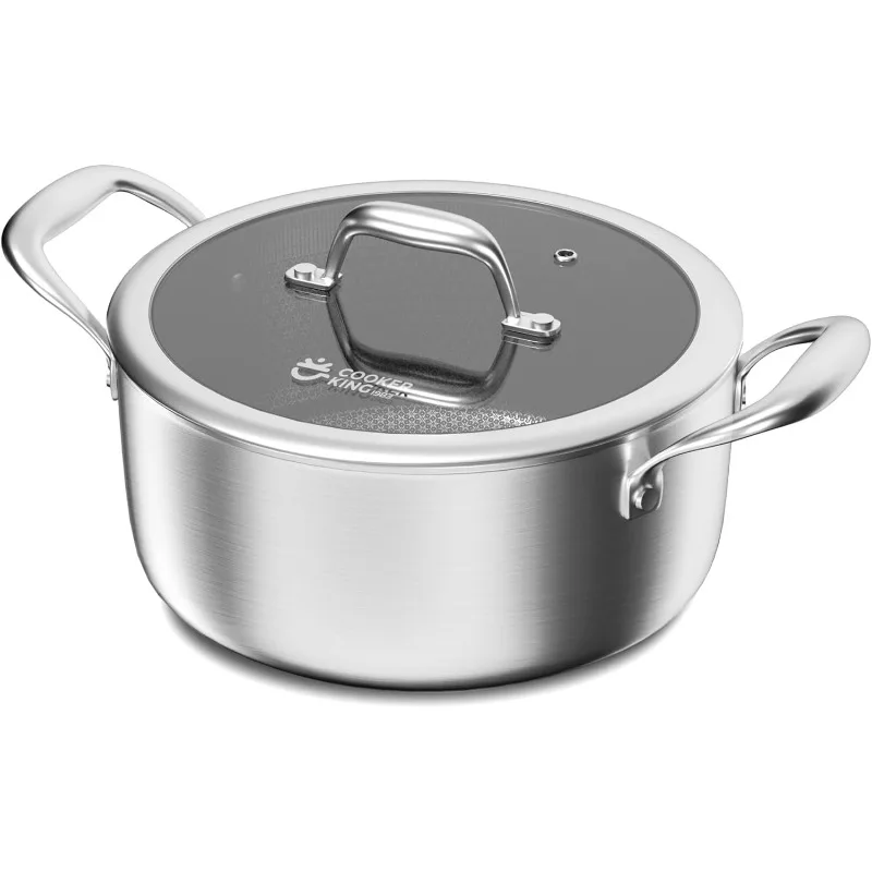 

KING Stainless Steel Stockpot, 5 Quart Pot, Stock Pot with Glass Lid for Soup Pasta Vegetable, Induction Cooking Pot for