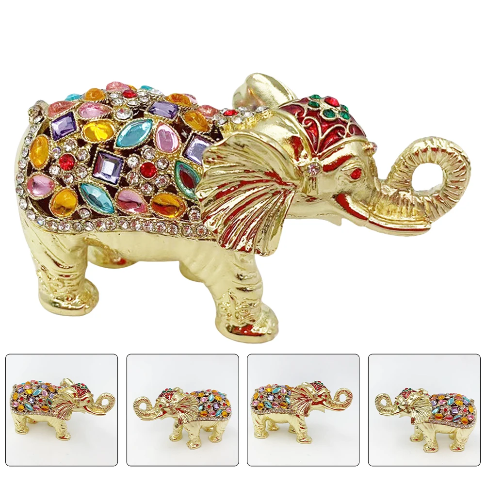 

Elephant Shaped Jewelry Box Alloy Hinged Trinket Storage Case Desktop Ornament Home Decor Gift Birthday Present Ring Holder