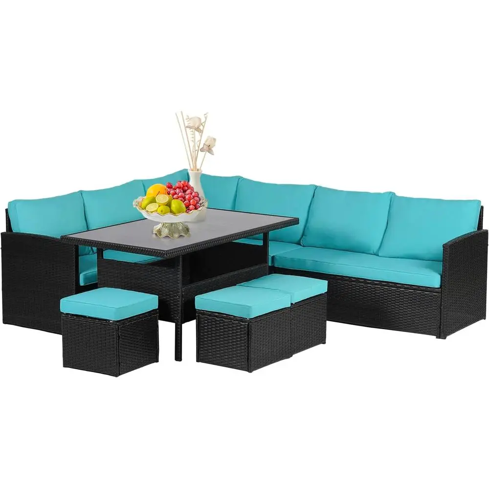 

7-Piece Outdoor Dining Set with Table and Chairs, Suitable for Patio, Garden, Poolside, and Balcony, Blue