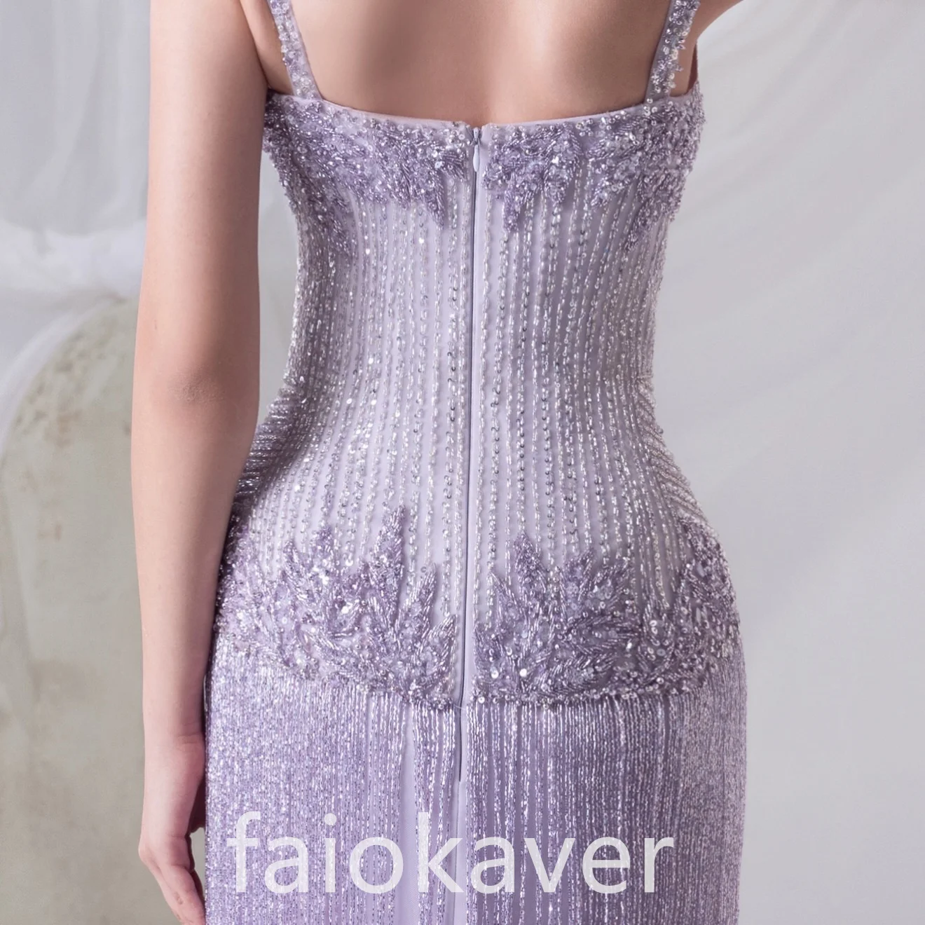 Lavender Straight Women Prom Dresses Stunning Beads Lace Sleeveless Evening Gowns Long Tassels Customized Special Occasion Gowns - view 3