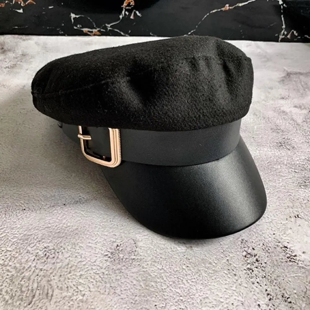 Trendy Beret Hat New Retro British Style Peaked Hat Women Cap Lightweight Faux Leather Beret