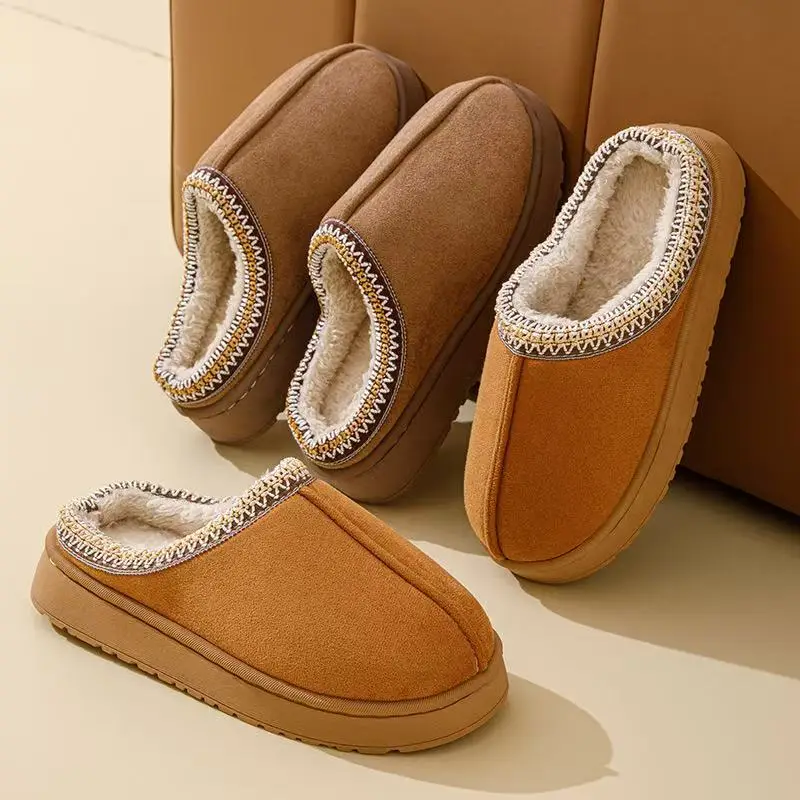 2024 Winter warm fluffy Woman slippers soft bottom non slip thick plush clogs women Casual Platform House inddor Shoes slides 45