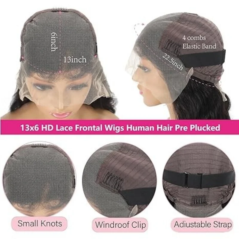 شعر مستعار بشري مموج 13X6 Hd باروكة أمامية من الدانتيل 250 كثافة 40 بوصة 250 كثافة شعر برازيلي منزوع مسبقًا 100% أسود طبيعي