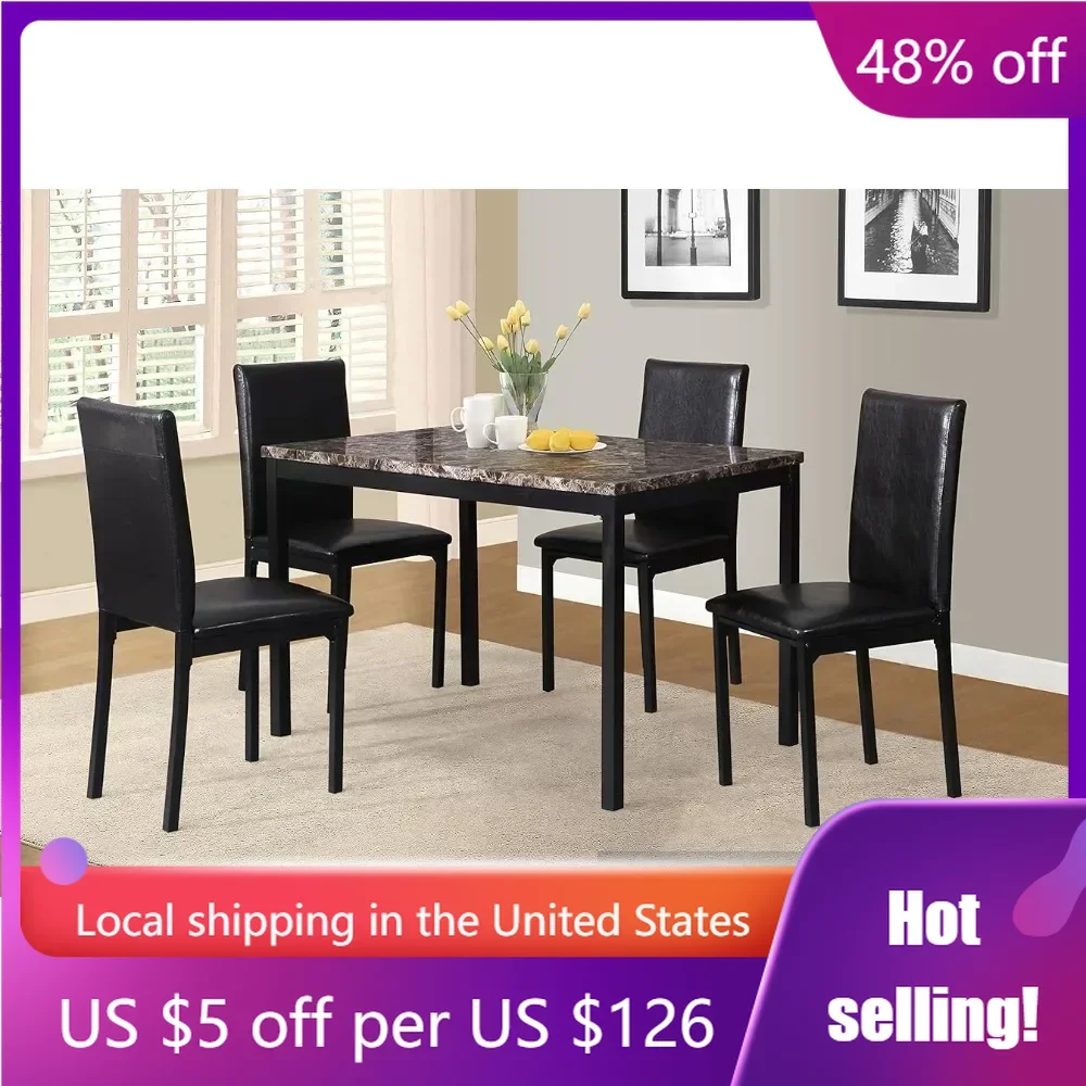 Desk Chair 5 Piece Citico Metal Dinette Set With Laminated Faux Marble Top - Black Luxury Dining Chair Home Furniture Mobile