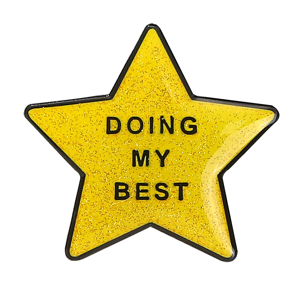 Broche de Estrella Brillante "doing My Best", Pin de solapa de color dorado con purpurina, insignia, joyería exquisita