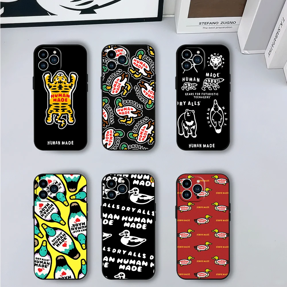 Fashion H-Human Mades Nigo Phone Case for iPhone 12 11 13 14 15 16 Max Pro Plus Black Soft Silicone Cover