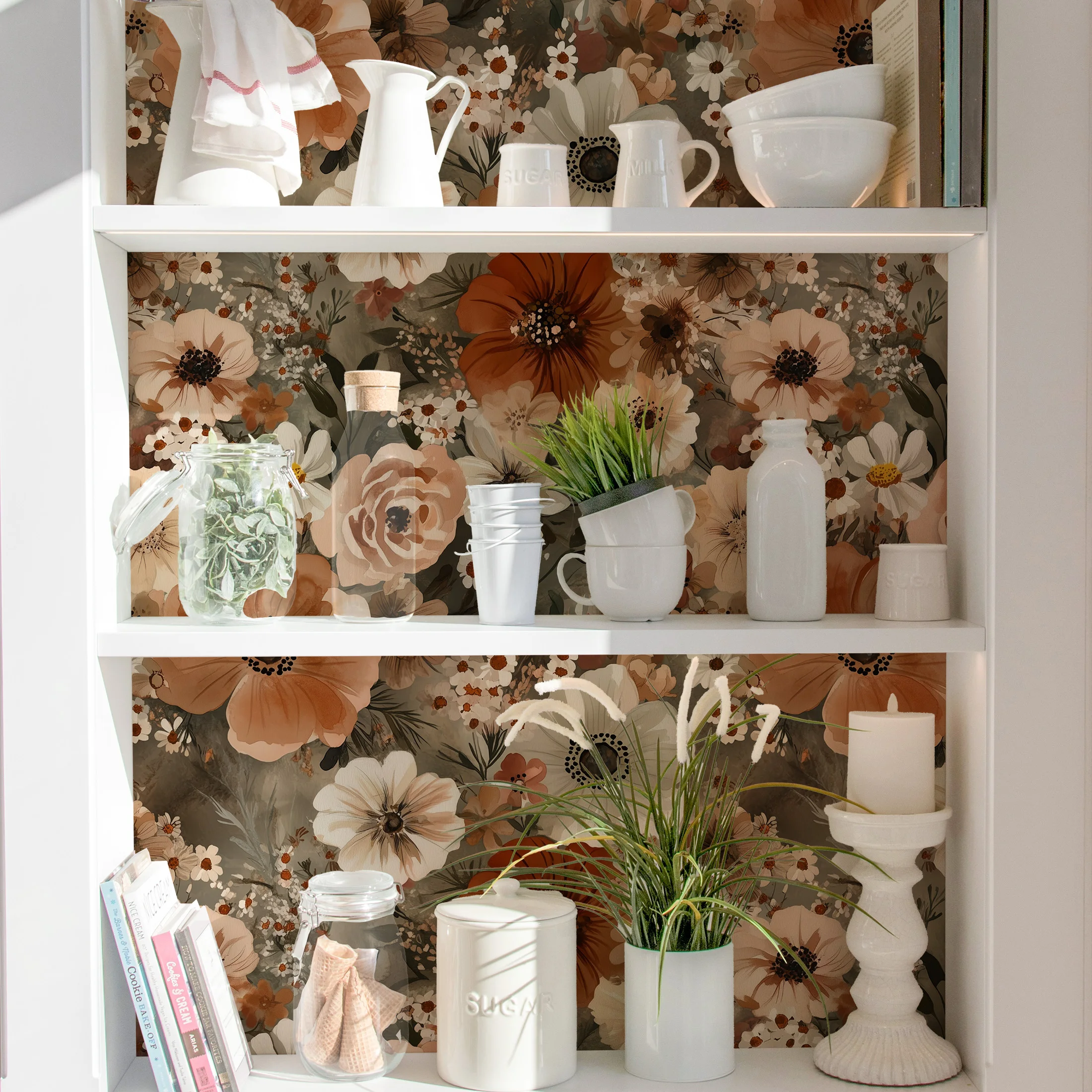 Vintage Brown Floral Peel and Stick Wallpaper Retro Wildflower Contact Paper Self Adhesive Removable for Bedroom Bathroom