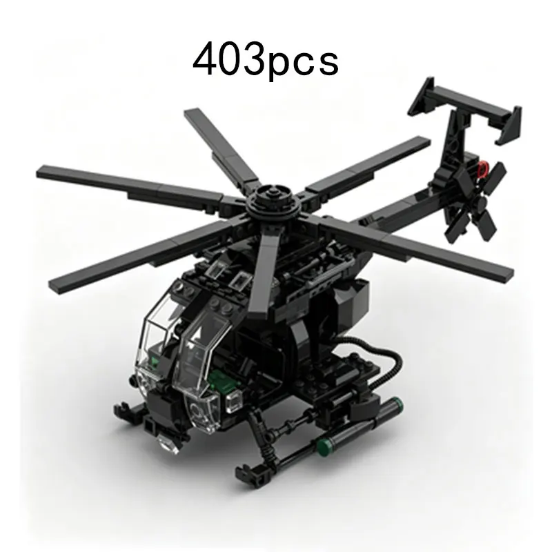 MOC Creative - Juego de Bloques de Construcción de Helicóptero Negro en Miniatura, Modelo de Avión, Piezas Pequeñas, para Niños, Adorno de Juguete, 403 Piezas