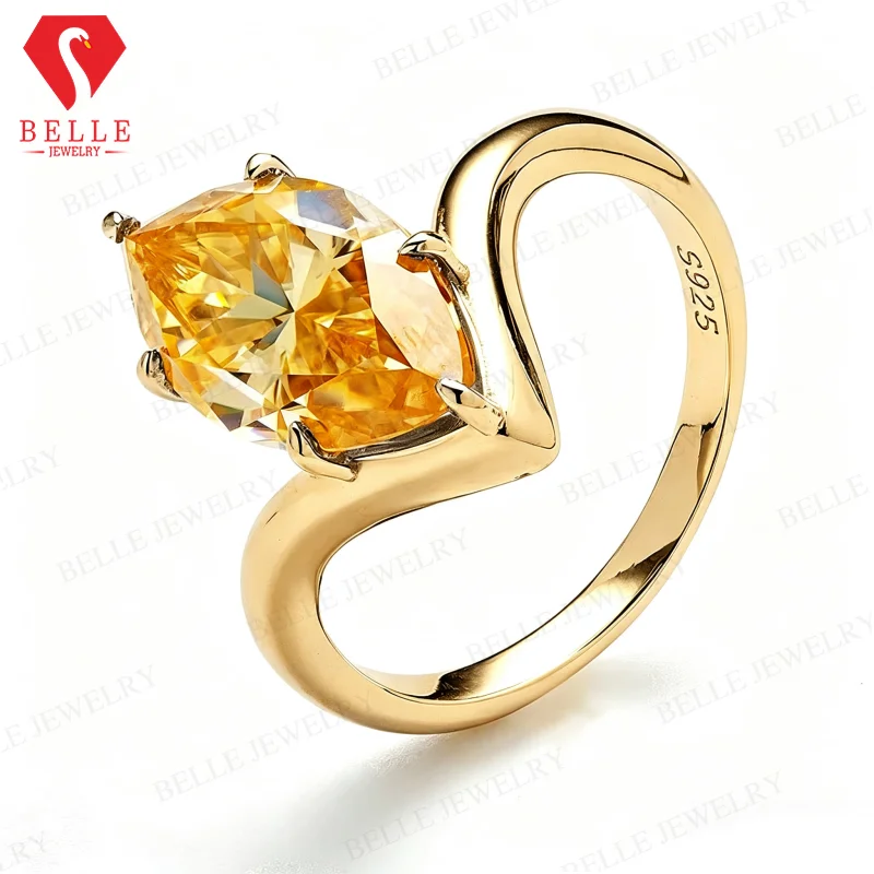 Moissanite Ring 5ct Marquise GRA Champagne VVS1 925 Sterling Silver Factory Direct Commute Wear Anniversary Party Ring for Her