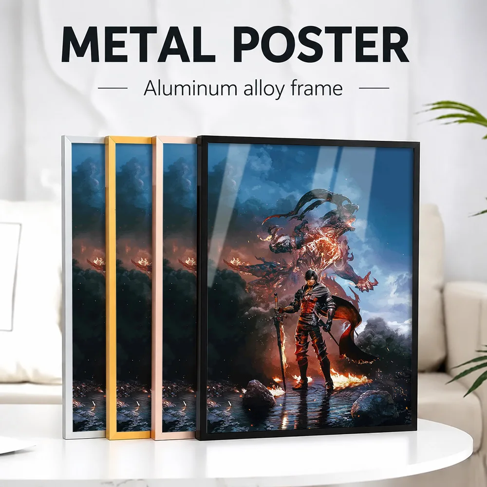 Warrior And Fiery Monster Digital Design Framed Metal Print Personalized Photo Bold Heroic Style Wall Art For Study Reader Gift