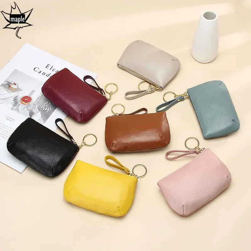 Yellow One Zip Short Wallets Mini Card Cash Holder 100% Natural Cowhide Leather Women Wallet Clutch Coin Purse Small Pouch