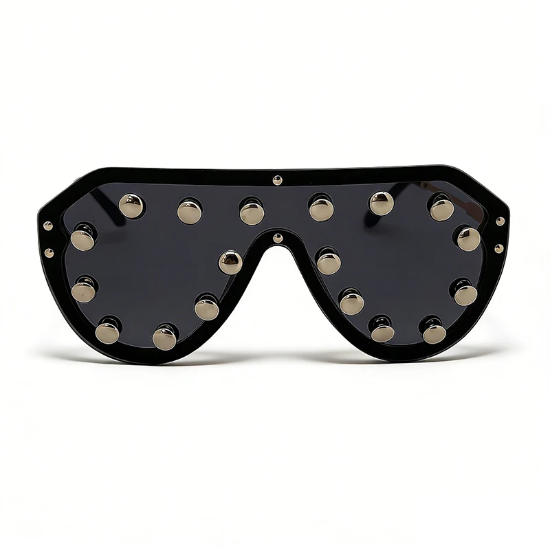 

New Personality Exaggerated Retro Metal Rivet One-Piece Sunglasses Women Fashionable Sunglasses Casual Trendy Party Sunglasses
