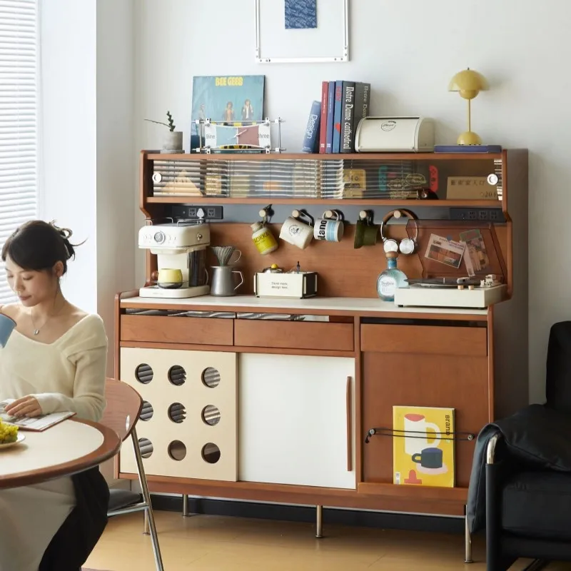 

Nordic solid wood dining side cabinet medium antique rock slab locker retro locker small apartment restaurant tea coffee cabinet