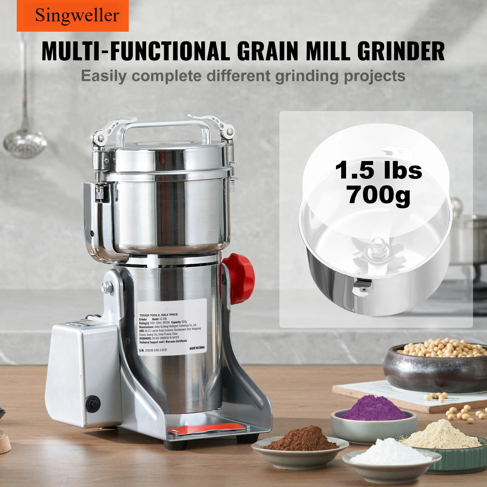 Singweller Grain ill Grinder Stainless Steel Pulerizer Powder hine for Dry Herbs Grains Spices Cereals Coffee Corn