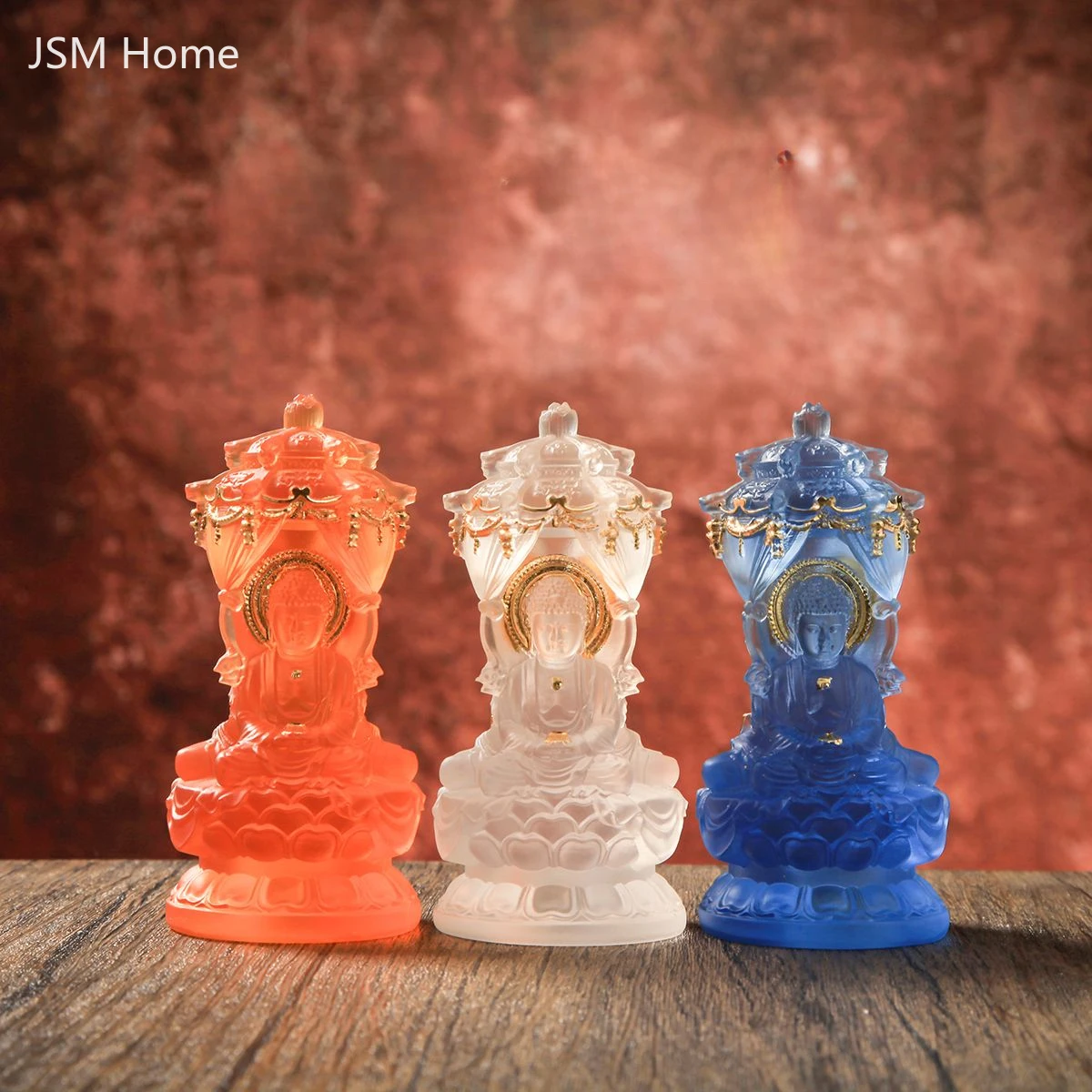 Western Three Saints Statue Resin Water Glaze Sitting Lotus Amitabha Buddha Guanyin Statue Ornaments