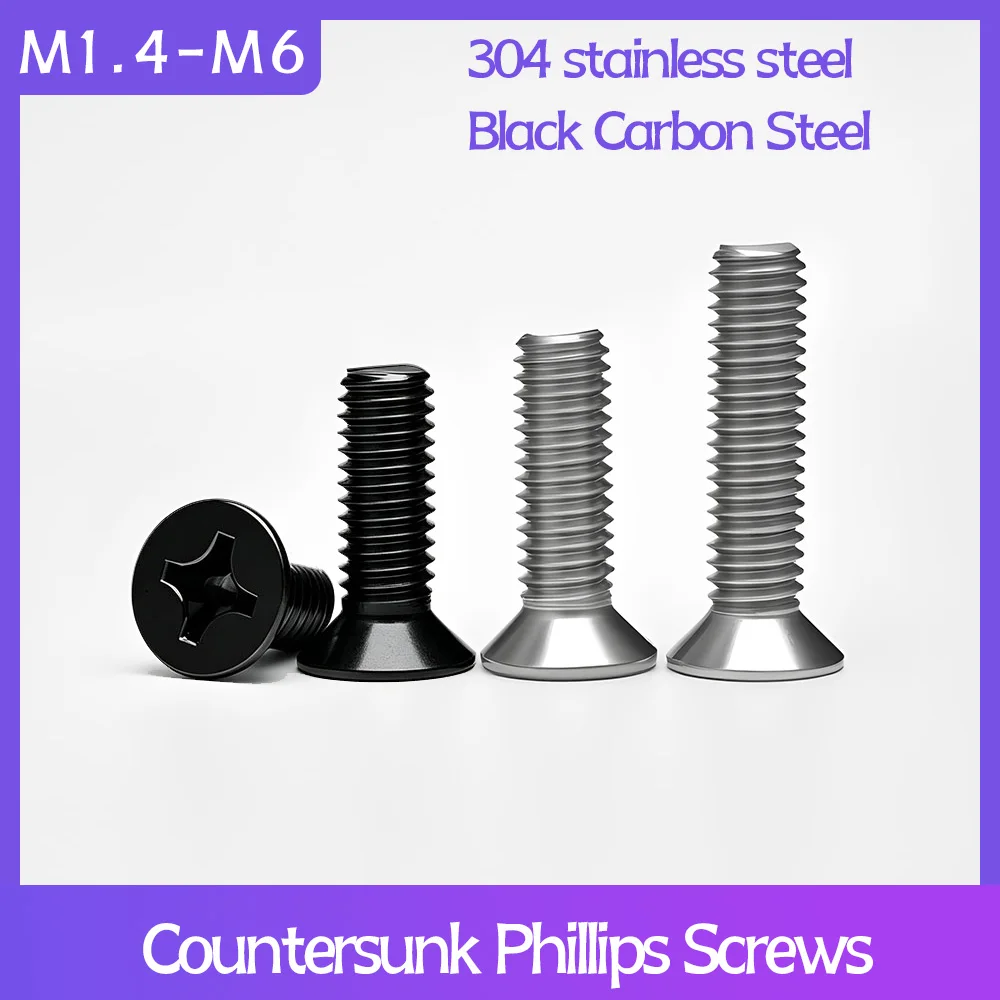 M1.4 M1.6 M2 M2.5 M3 M4 M5 M6 Micro Phillips Screw Flat Head Cross Recessed Countersunk Bolts Computer Watch 3d Printer Screws