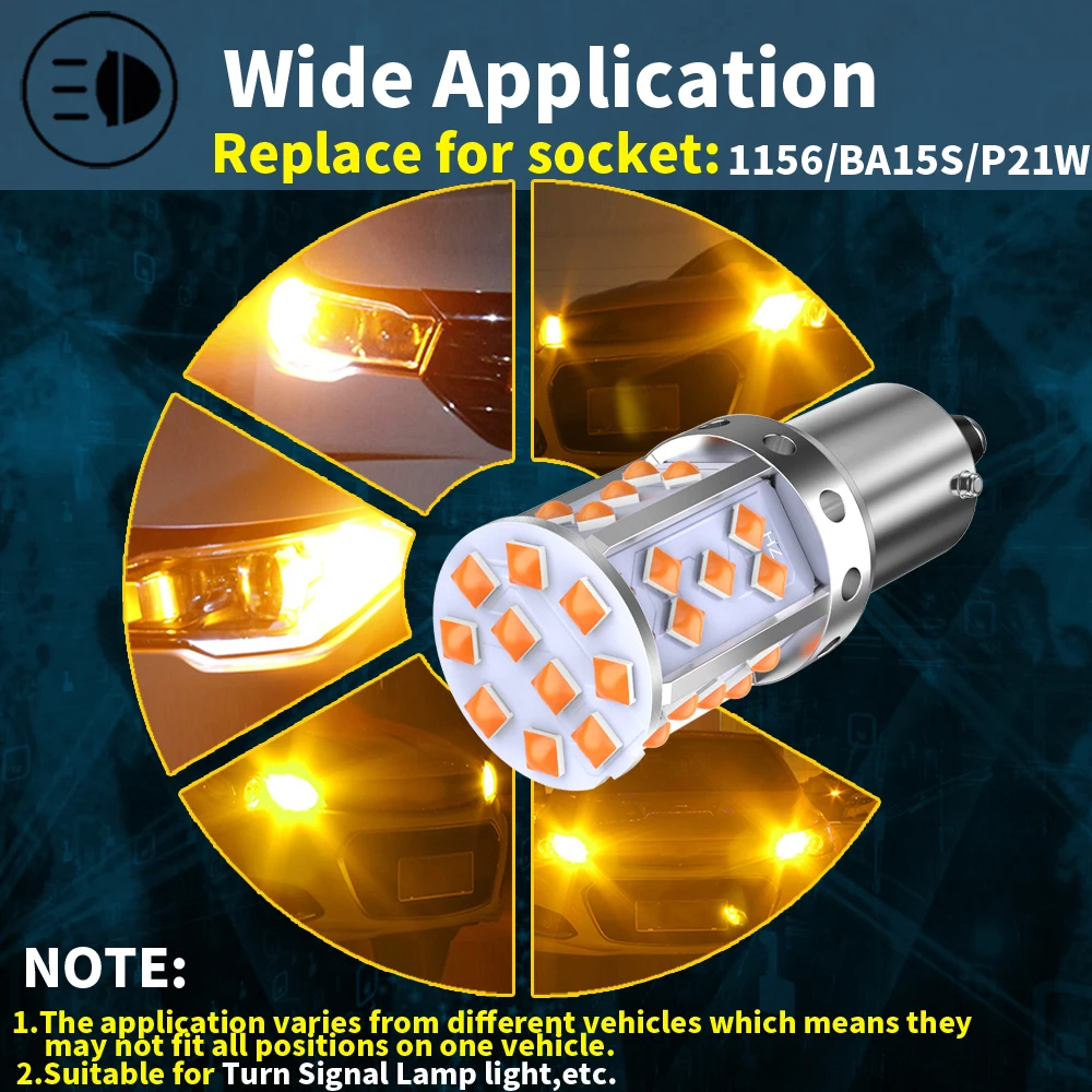 2 قطعة 1156 BAU15S PY21W 7507 LED لمبات للسيارات بدوره أضواء الإشارة العنبر البرتقالي الإضاءة T20 7440 WY21W P21W Ba15s عكس مصباح #3