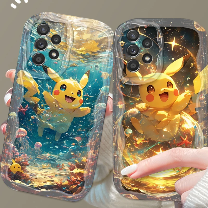 P-Poke M-Mon P-Pikachu Cute For Samsung A55 A54 A53 A52 A35 A34 A33 A32 A25 A24 A23 A22 A21S A15 A13 A14 5G Wave Oil Back