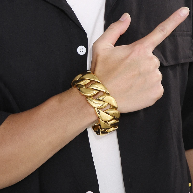 Fongten 31mm Breite Große Schwere Kühlen männer Armbänder Gebürstet Polnischen Edelstahl Chunky Kubanischen Kette Armband Für Männer schmuck – Detail 13