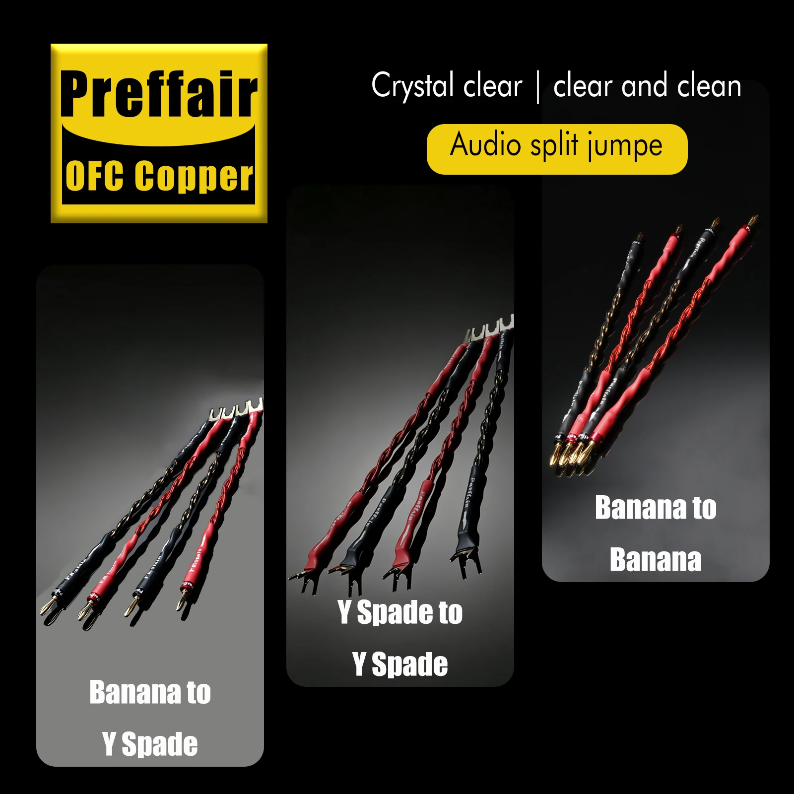 Preffair L331  Jumper Cables OFC Copper Speaker Bridge Wiring with Banana/Y Spades Connectors for Speaker/AMP---15/20/25CM,4Pcs