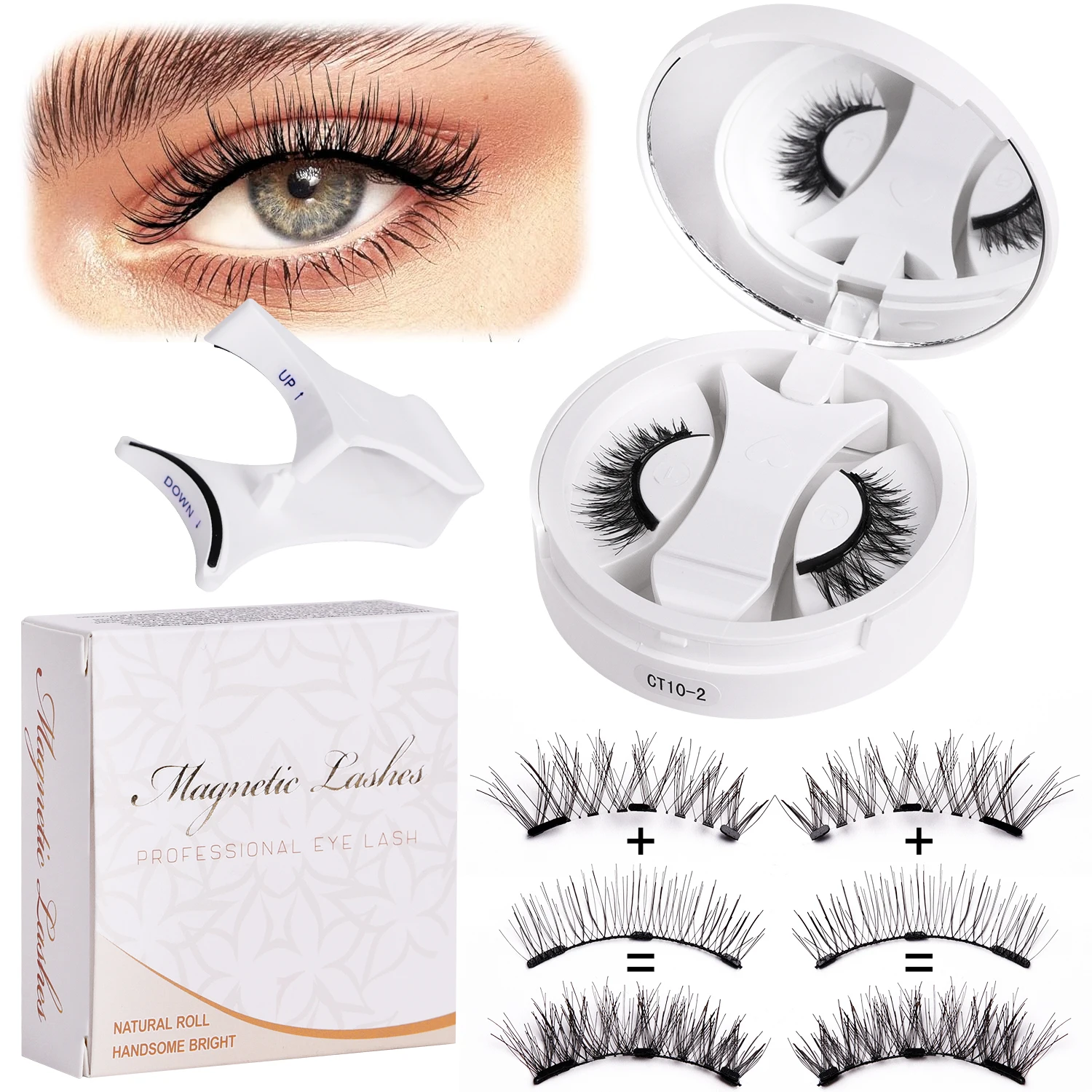 Conjunto de cílios magnéticos reutilizáveis, fáceis de usar, ferramentas de extensão de cílios, modelador natural, cílios postiços com pinça magnética
