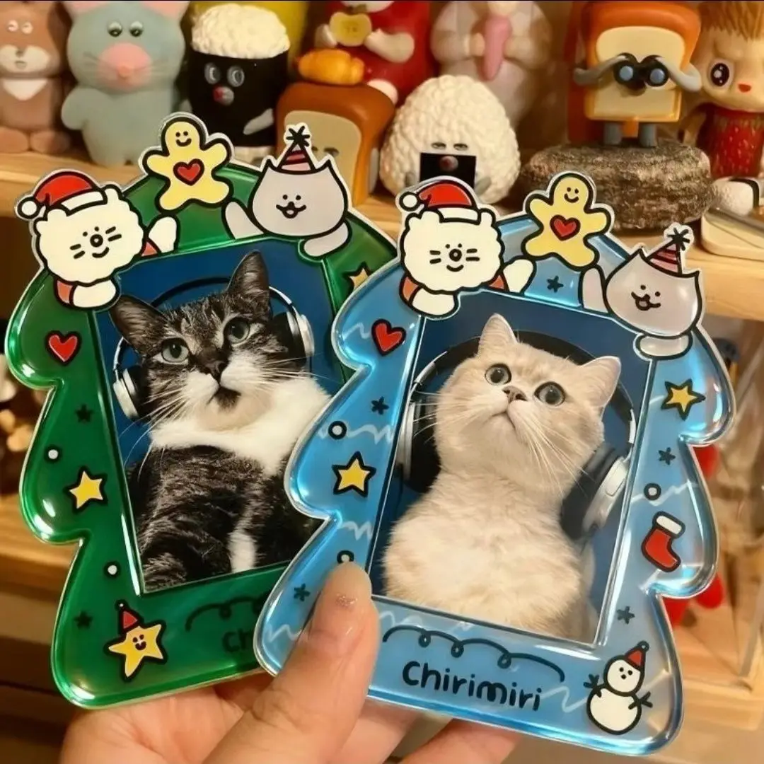 New Christmas Tree Acrylic Polaroid Photo Frame Ornament, 3-Inch Small Photocard Display Stand, Exquisite Desktop Tabletop Decor
