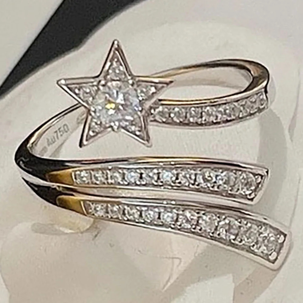 

Custom Solid 18K White Gold Ring Women Star Meteor Wedding Anniversary Party Engagement Ring Moissanite Diamond Trendy