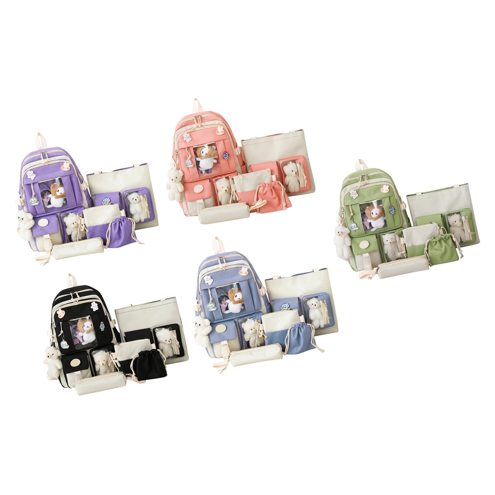 5点セット-バックパックセット-学生向け-可愛いスクールバックパック-メッセンジャーバッグ-ショルダーバッグ-ペンケース-ハンドバッグ-おしゃれなメッセンジャーバッグ