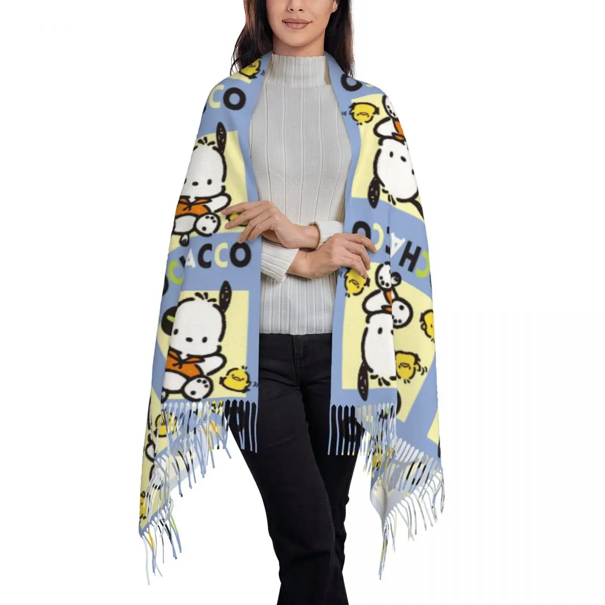 Custom Cartoon Pochacco Disney Kwastje Sjaal Vrouwen Winter Herfst Warm Sjaal Wrap Dames Sjaals