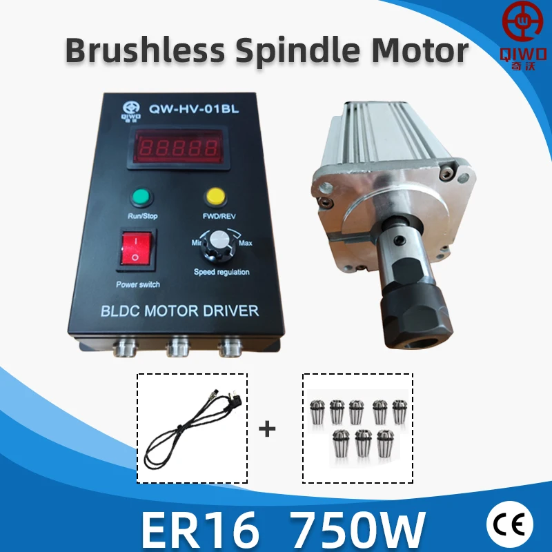 110V/220V 750W 3000/6000RPM Air-cooled Brushless Spindle Motor + BLDC Driver with ER16/20 Chuck for Drilling and Milling