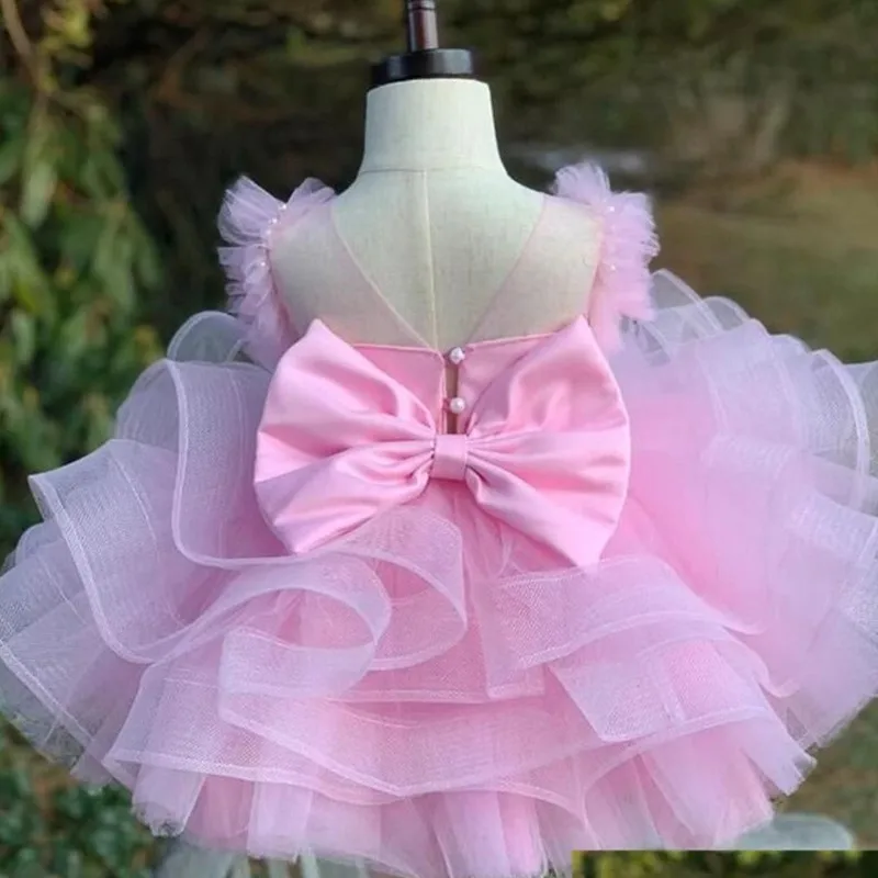 Baby Girl Princess Pearl Tutu Dress Sleeveless Child Vintage Vestido Bow Party Wedding Pageant Birthday Baby Clothes 1-10Y