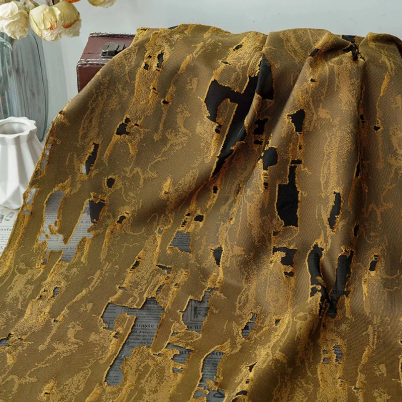 1 Meter Yellowish Brown Jacquard Fabric Abstract Irregular Texture Dress Curtain Tablecloth Handmade DIY Material Wholesale