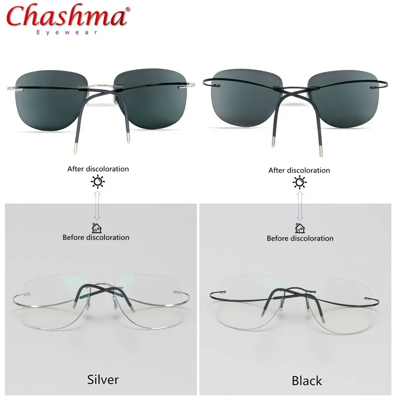 β-Titanium Transition Aviation Sunglasses Photochromic Myopia Glasses Rimless Eyeglasses Men with Diopters