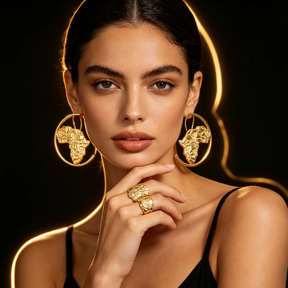 18K Gold Plated Open C Hoop Earring & Ring Set