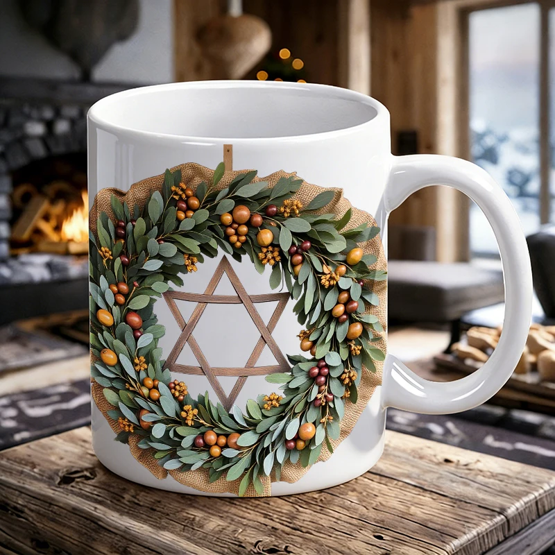 

Fashion Mug Coffee Cup Autumnal Star of David Wreath Wall Decal - A Harmonious Blend of Nature and Tradition