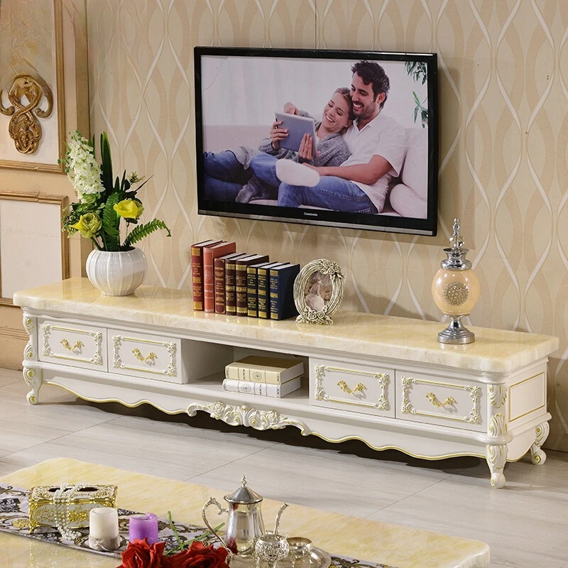 

TV cabinet marble living room size apartment coffee table combination gold and silver storage floor cabinet