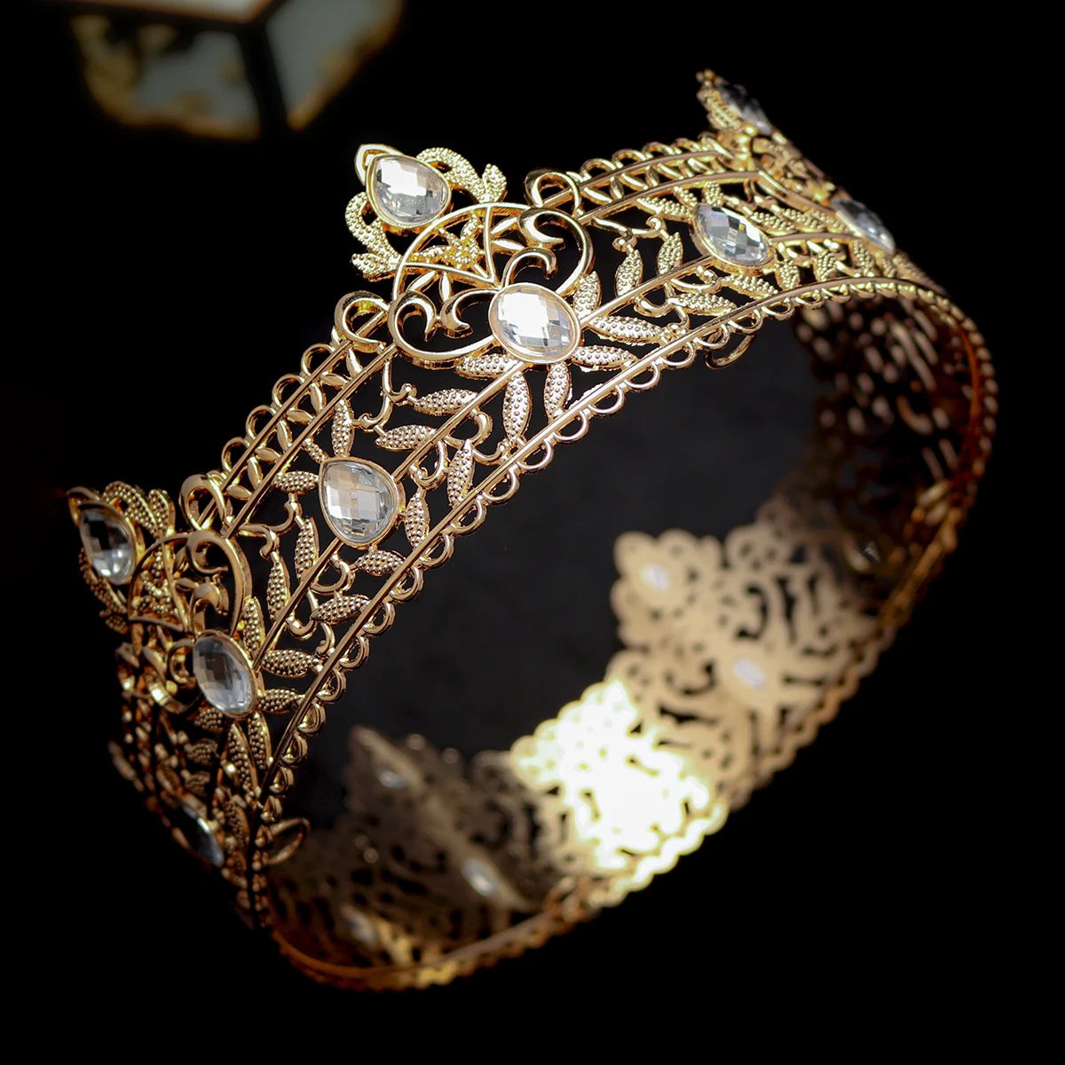Klassische Legierung Runde Krone Strass König & Königin Tiara Ornament Braut Hochzeit Party Anlass Festliches Kleid Haaraccessoires – Detail 4