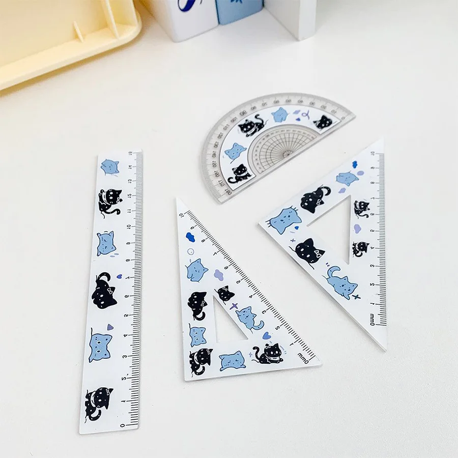 Aesthetic Stationery, Learning Supplies, Practical Angle Ruler, Painting, Cute Cat Ruler and Compass, Tools, School Accessories