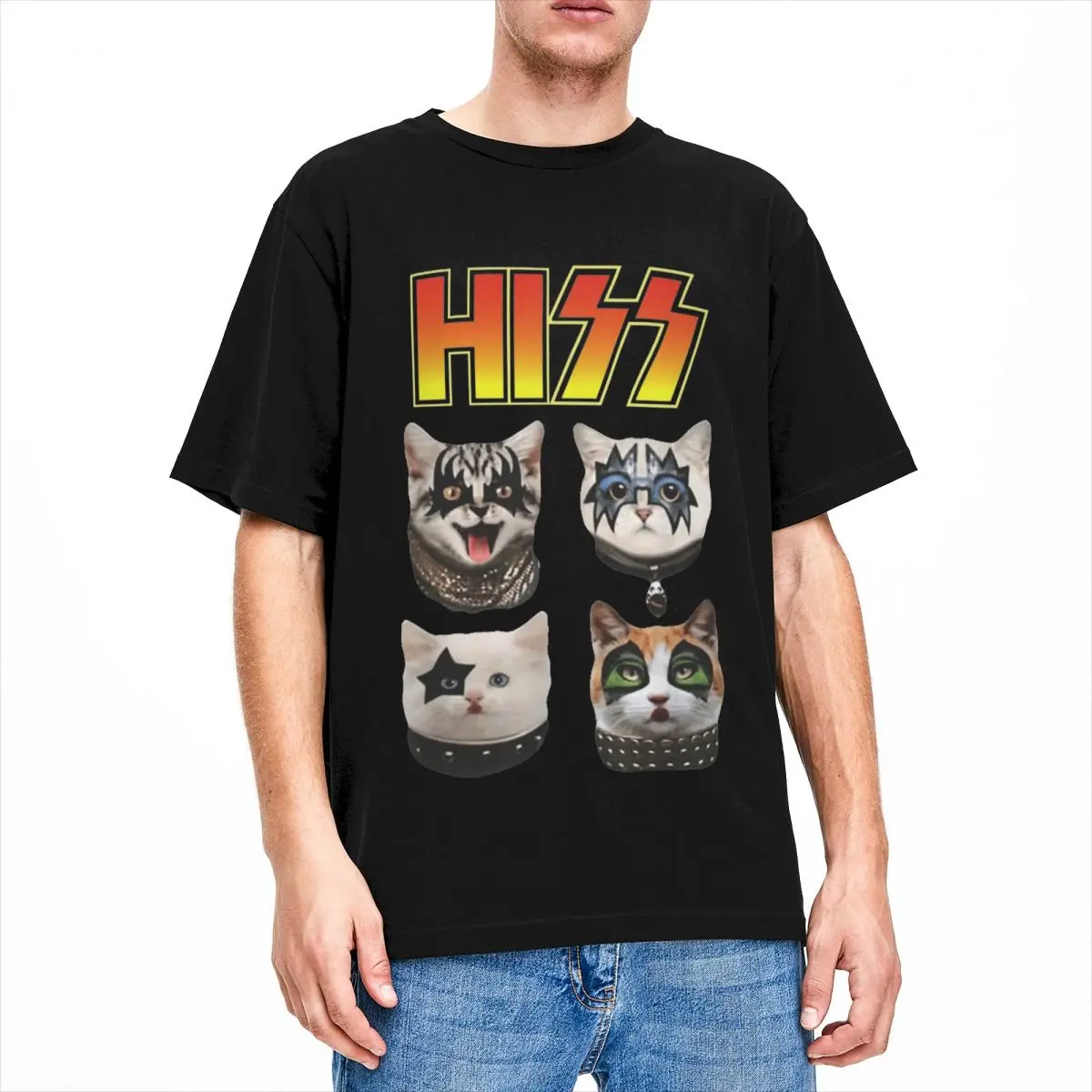 Mens T-Shirt Hiss Funny Cats T-Shirts Harajuku Classic Print Summer Tees Funny Print 100 Cotton Clothes Birthday Present