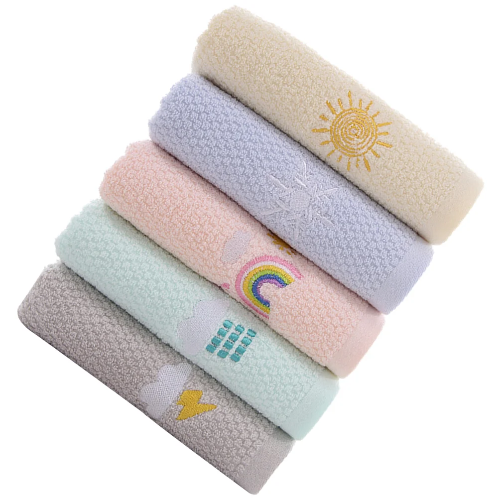 5 Pcs Hand Towel Children's Face Small Household Soft Absorbent Cotton Yellow Pink Green Basket Gray Infant Washcloth Washing