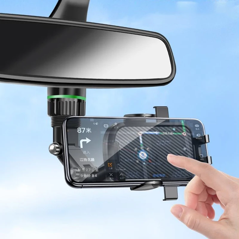 Rearview Mirror Phone Holder 360° Rotatable and Retractable Car Phone Mount Multifunctional Rear View Mirror Holder for All Car